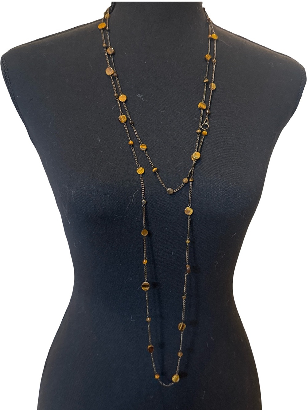 Long Layered Brown Bead Station Necklace - Brand Unspecified